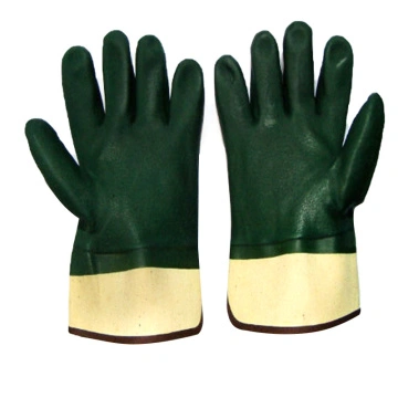 Green PVC sandy finish safety cuffs glove